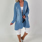 Oversized short coat with eyelets - light blue