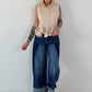 Ärmellose Bluse mit Volants  - beige