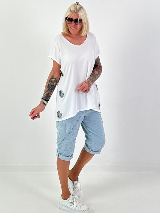 T-shirt met ringetjes aan de zijkant - wit
