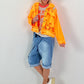 Jeansjacke in Destroyed Optik - neonorange