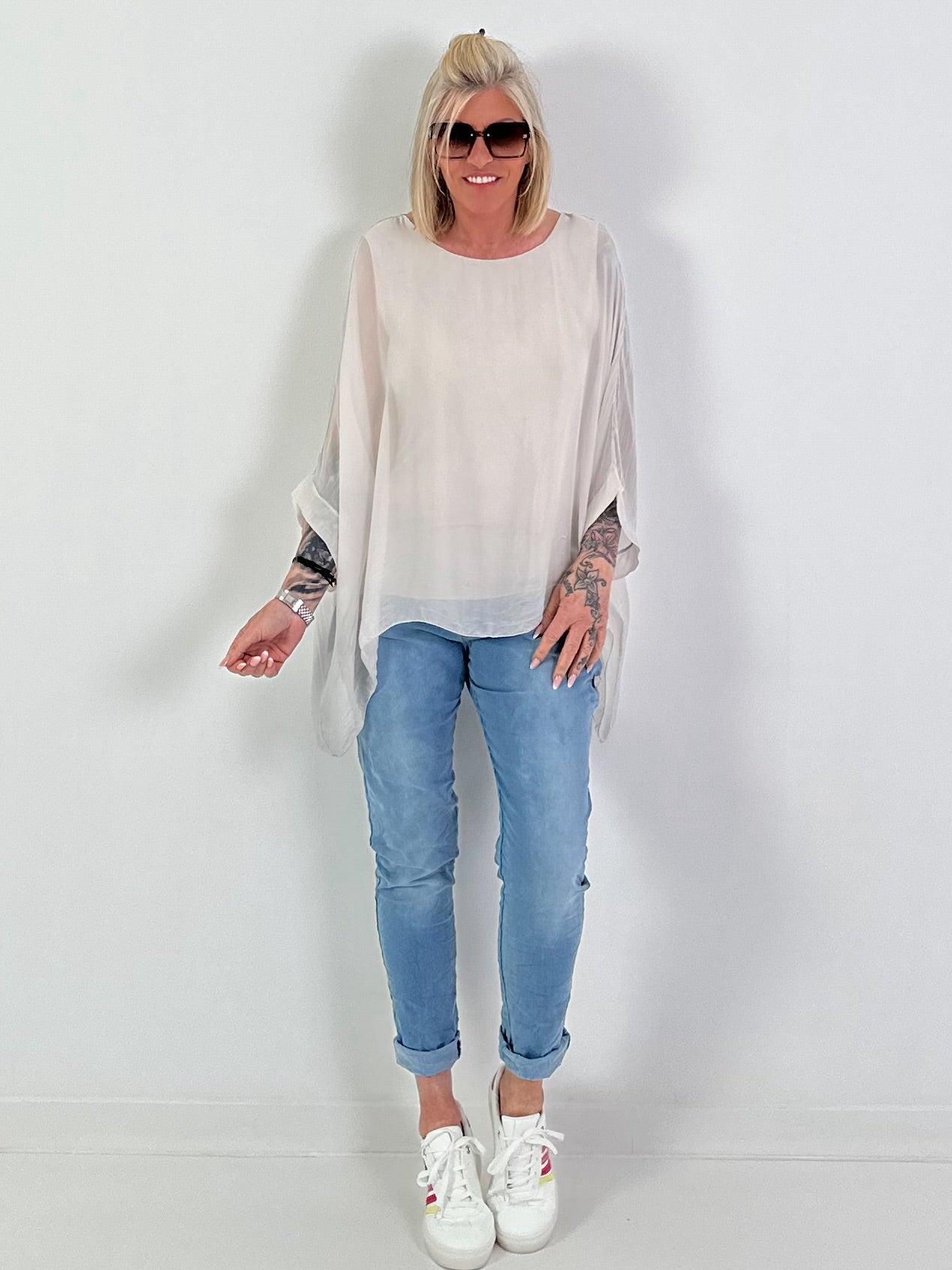 Silk Tunic with Integrated Underlayer Top - beige