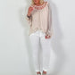 Silk tunic with crochet neckline - beige