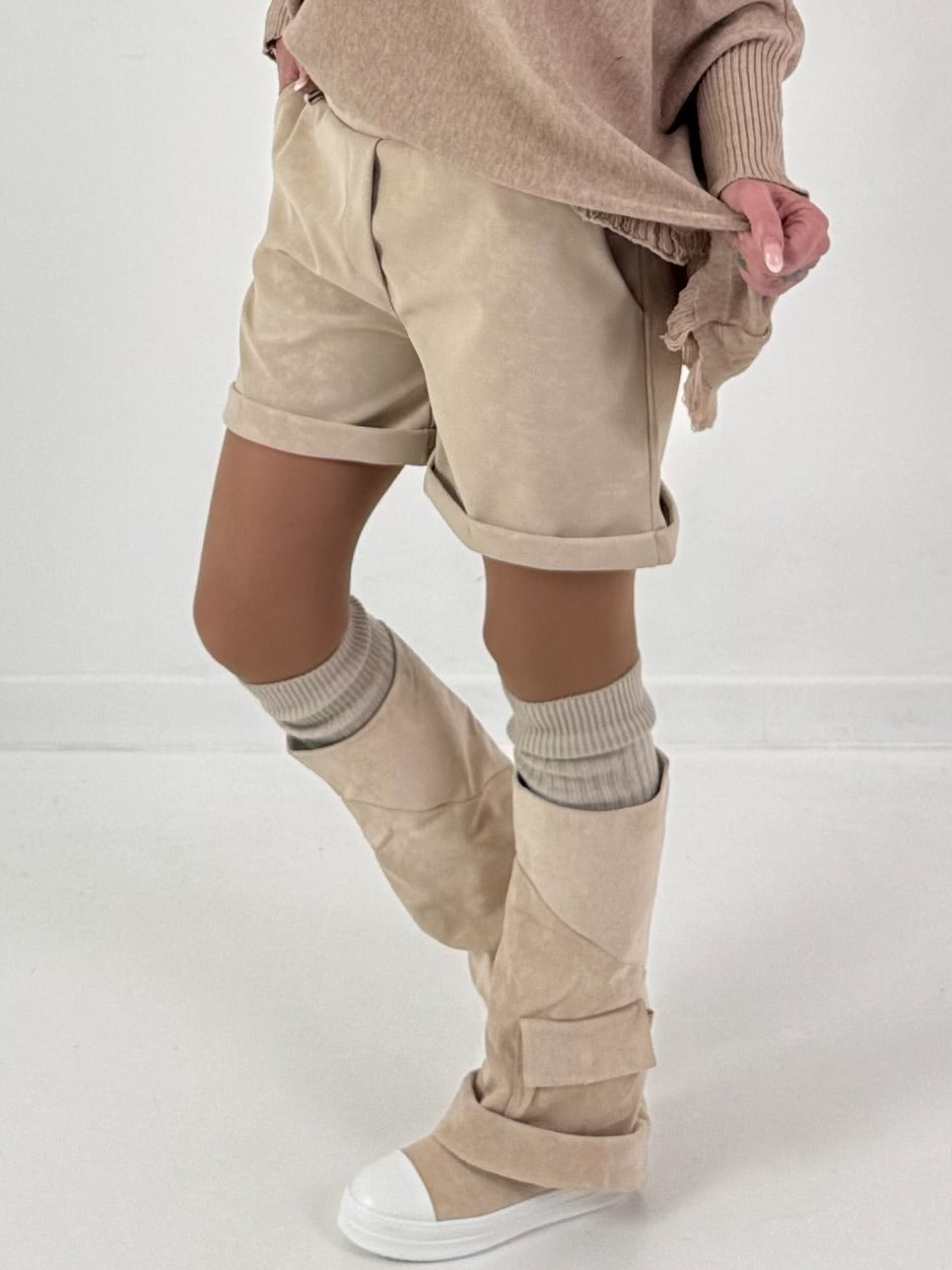 Leather-look shorts, model "Velvet Shine" - beige