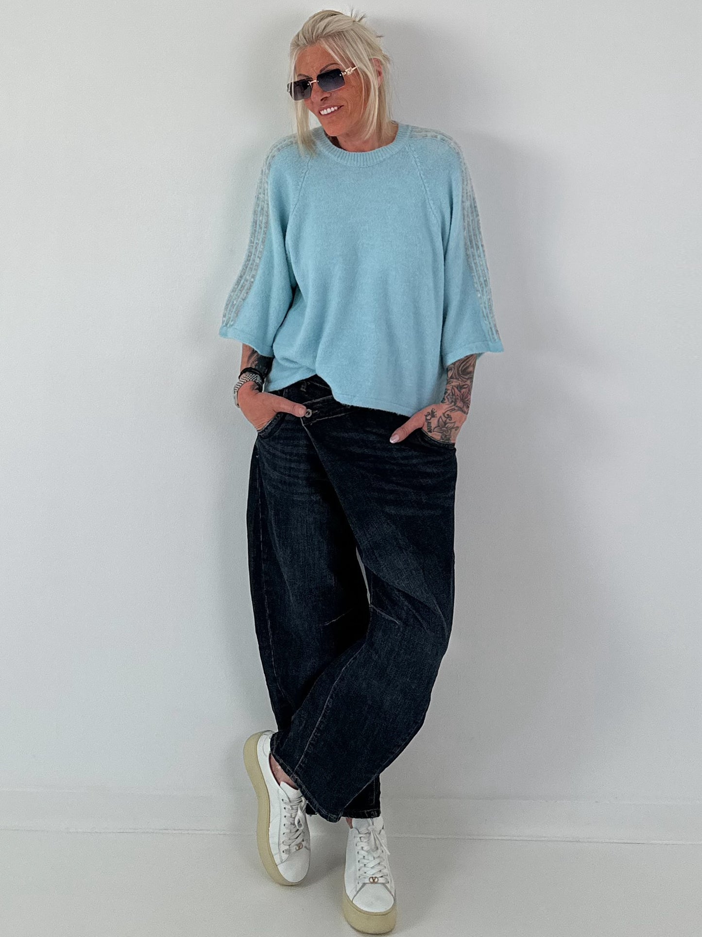 Pullover mit halbem Arm - hellblau
