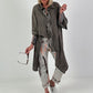 Oversized asymmetric blouse with tie - chocolate
