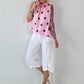 Striped top with ruffled collar - taupe-dark brown