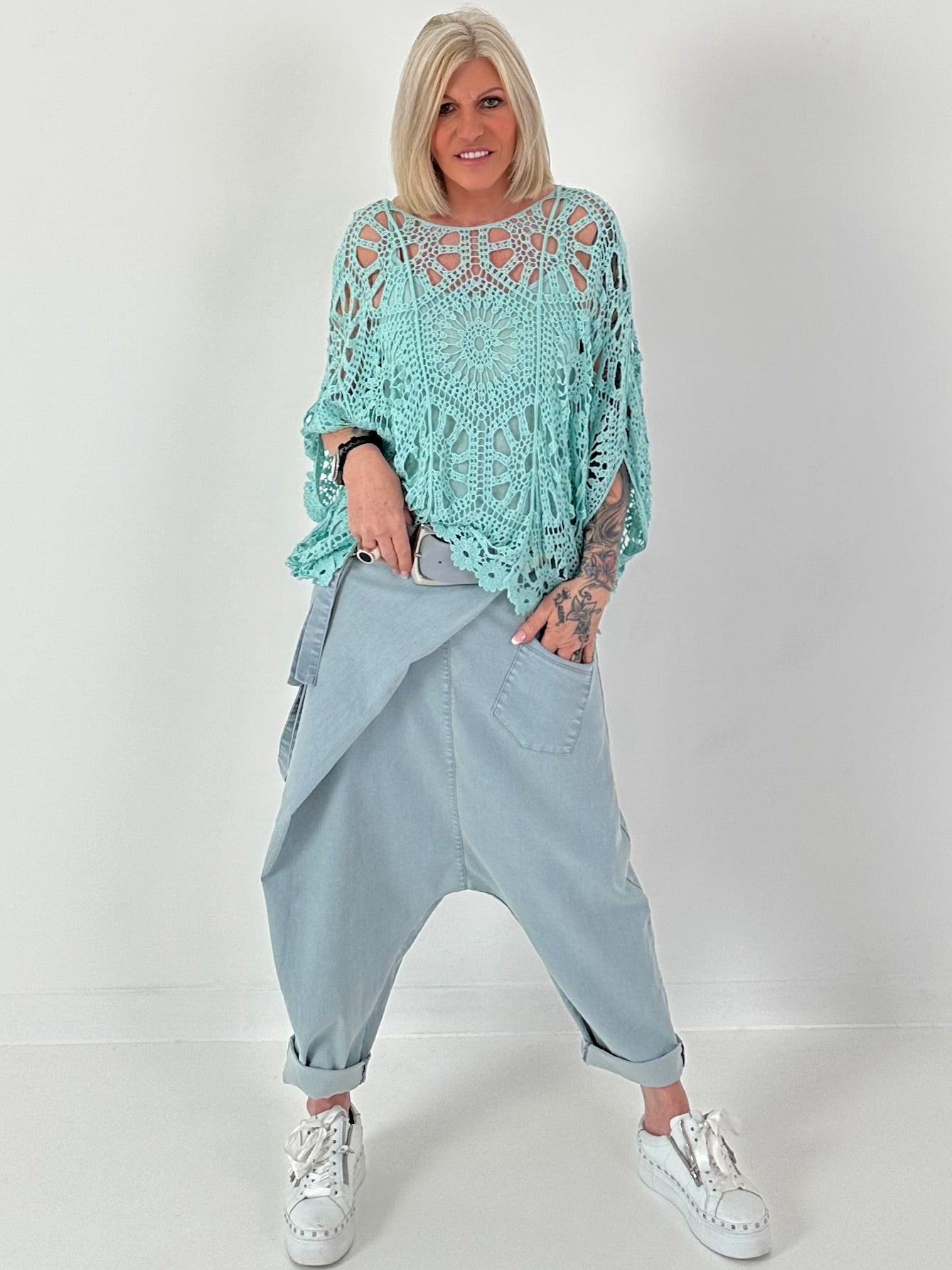 Häkelshirt mit Top - türkis