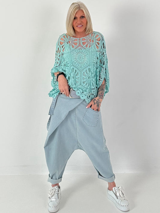 Häkelshirt mit Top - türkis