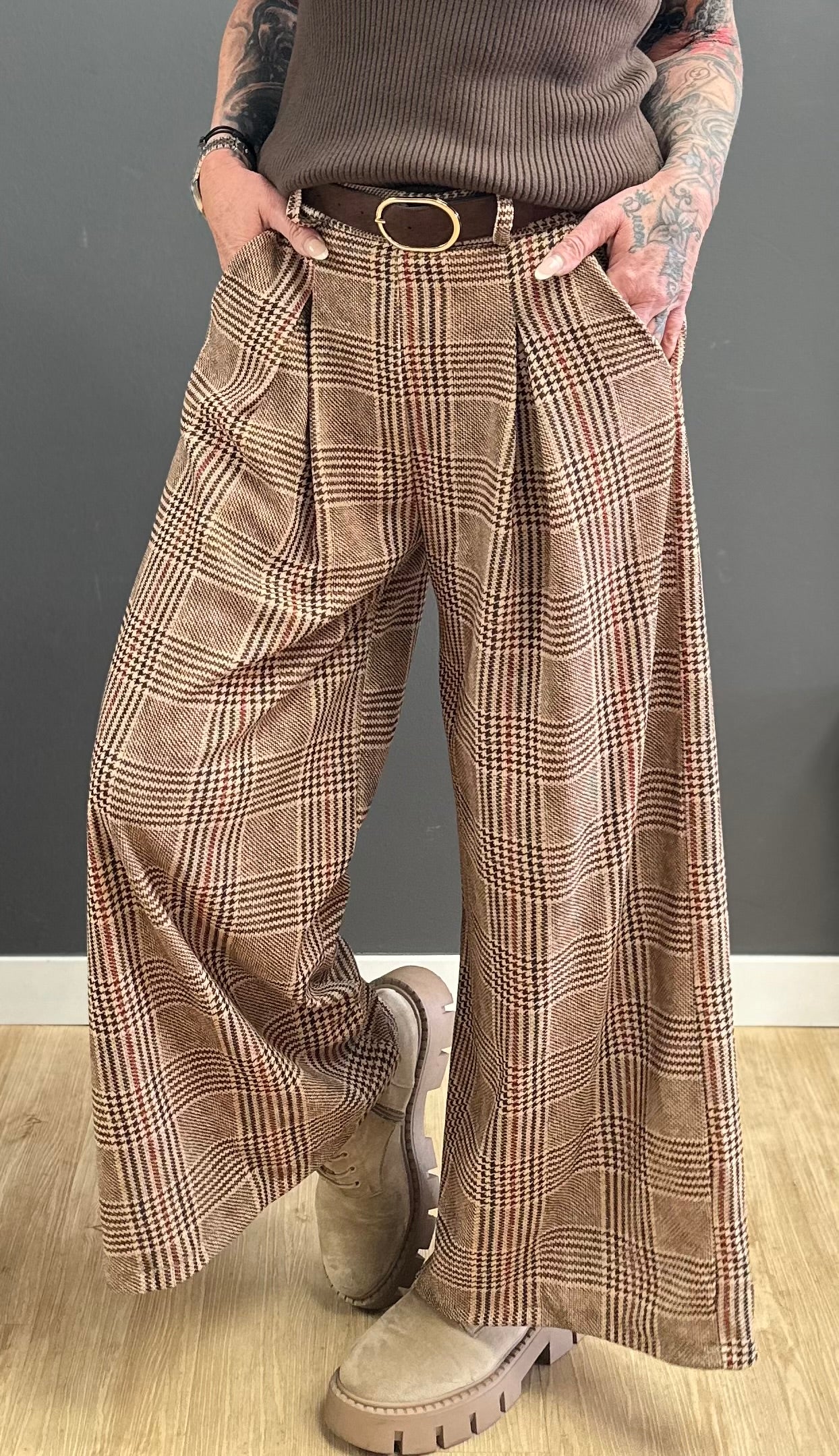 Checked Marlene trousers model "Check Class" - brown-multicoloured