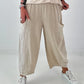 Balloon Linen Trousers with Fringe Details - taupe