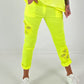 Pants with crocheted flowers - neon yellow