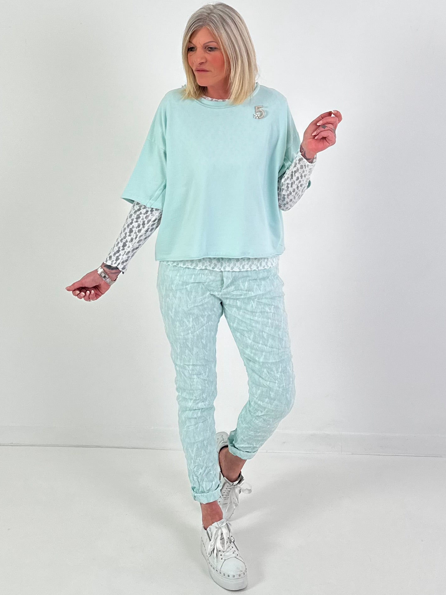 Overhemd met broche - mintgroen