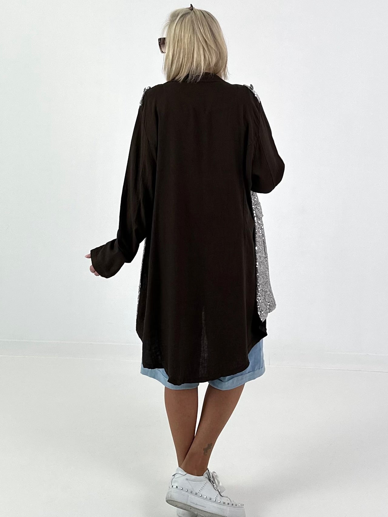 Oversized Linen Military Blazer - Chocolate