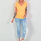 Ribbed T-shirt with fringes - neon orange