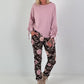 Hose in Wildleder-Optik mit Leo Print und floralem Muster - mokka - mehrfarbig