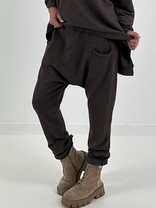 Sweat Baggy mit Tasche - mokka