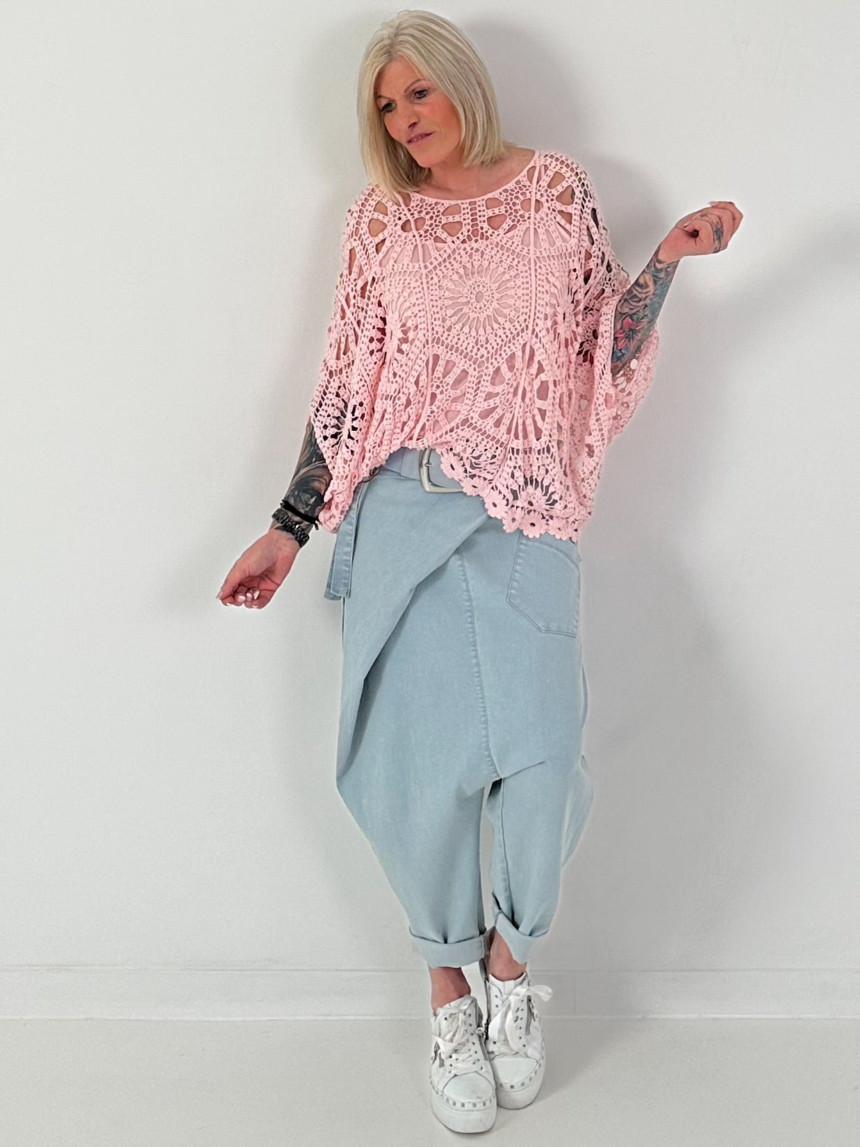 Häkelshirt mit Top - rosa