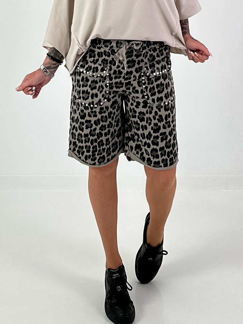 Sweat Short Leo mit Nieten - taupe