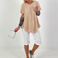 Pleated shirt with ruffled sleeves - beige
