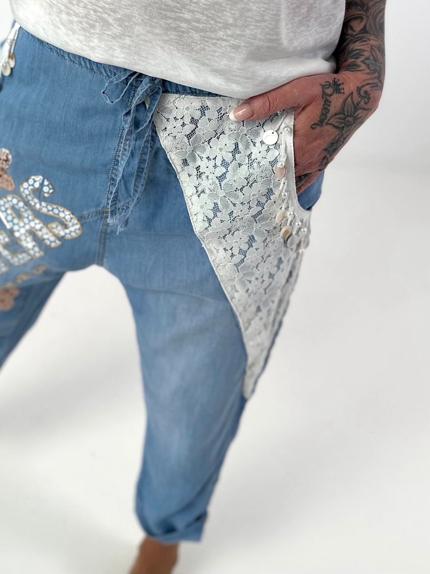 Boho Baggy Jeans - hellblau