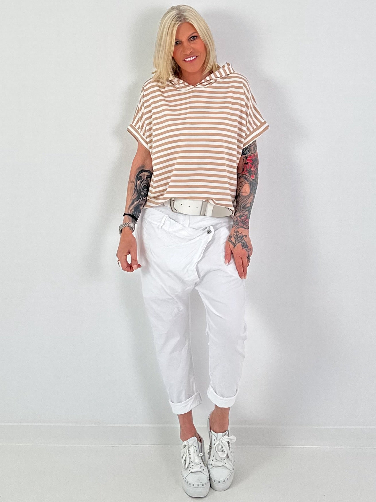 Baggy Hose mit Doppelbund - weiss