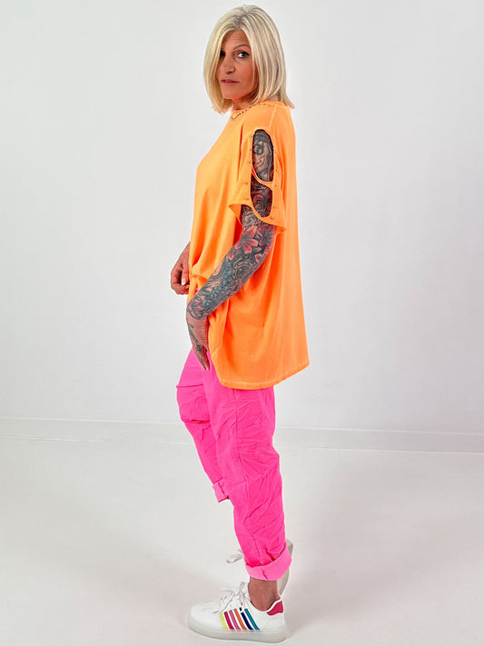 Shirt mit Nieten und Cut-Outs - neonorange