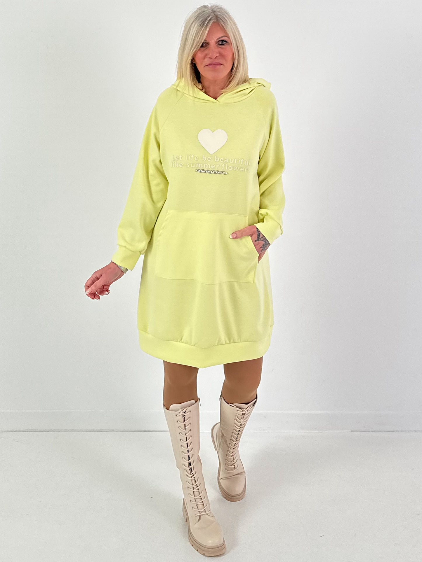Long Hoodie/Kleid Modell "Let Life be beautiful" - gelb