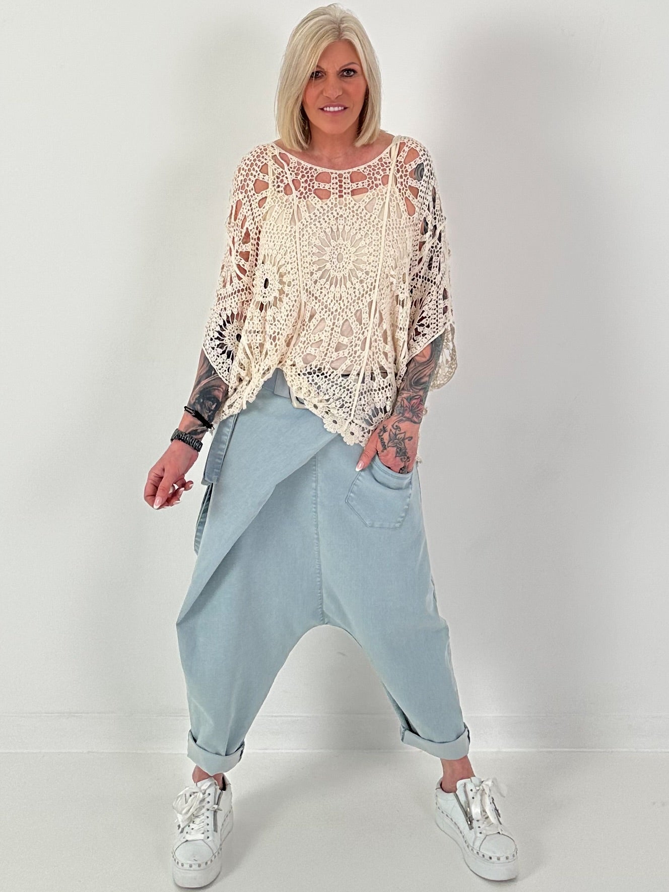 Häkelshirt mit Top - beige