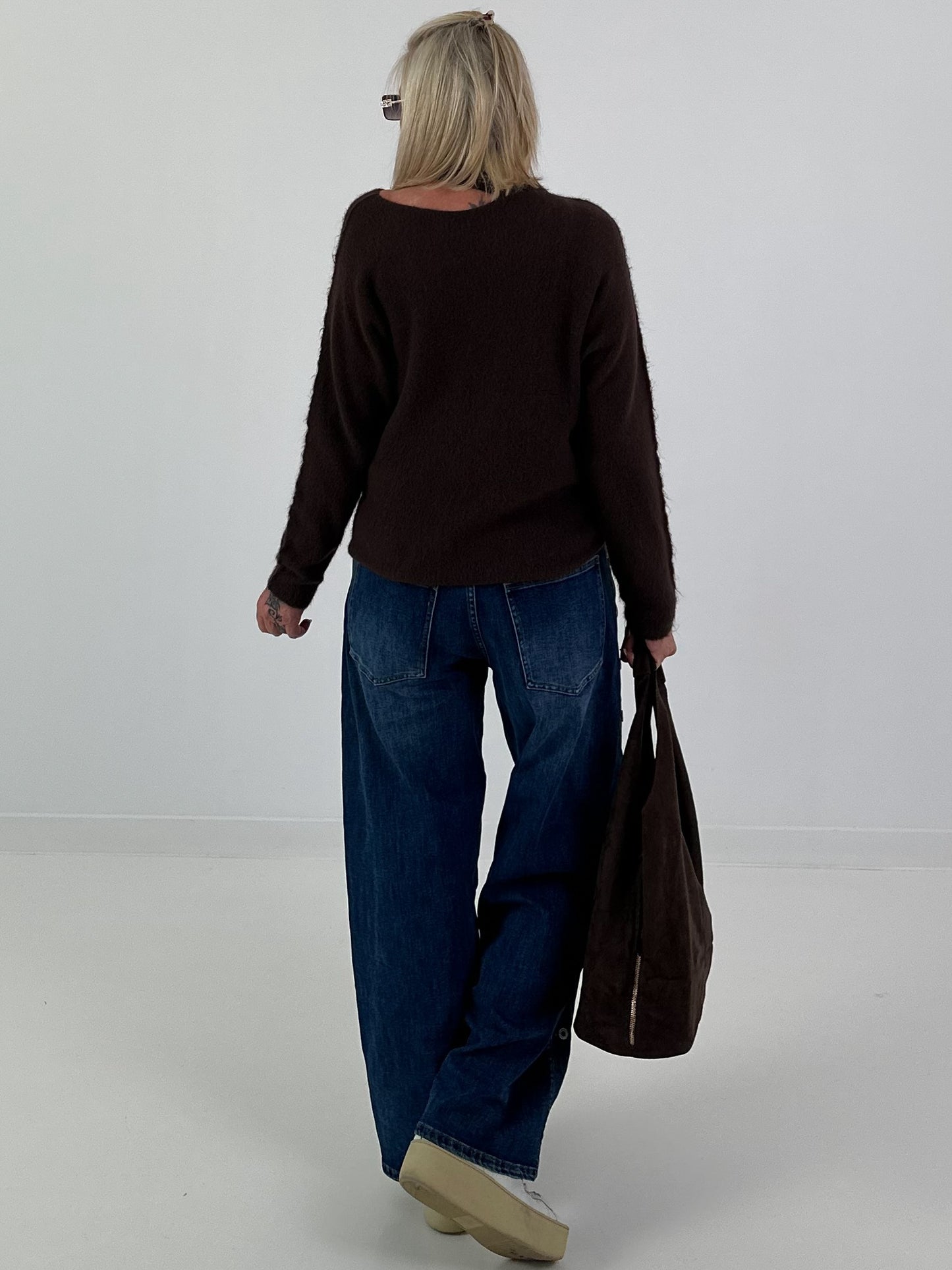 Knitted Cut-Out Sweater - mocha