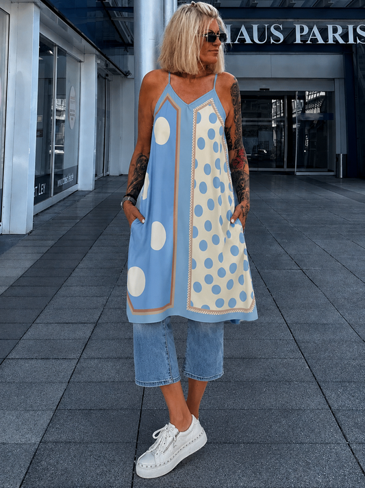 Luftiges Long Top / Kleid mit Muster - hellblau-mehrfarbig