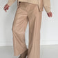 Vegan Leather Wide-Leg Trousers - Beige