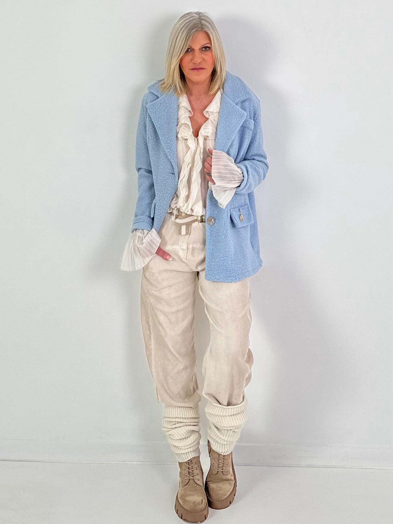 Bouclé Jacke - hellblau