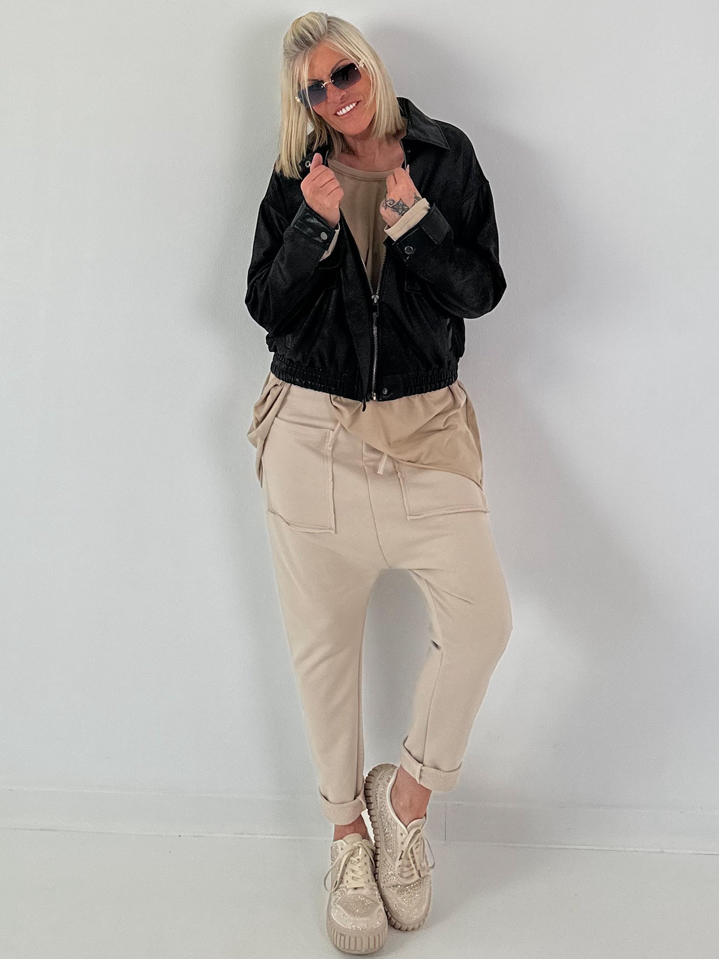 Vintage Blouson in leather look - black
