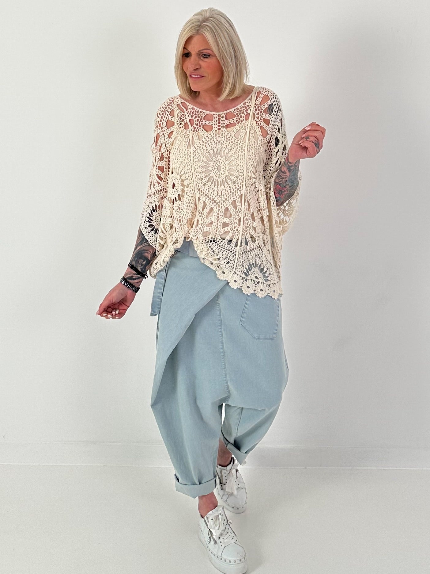 Häkelshirt mit Top - beige