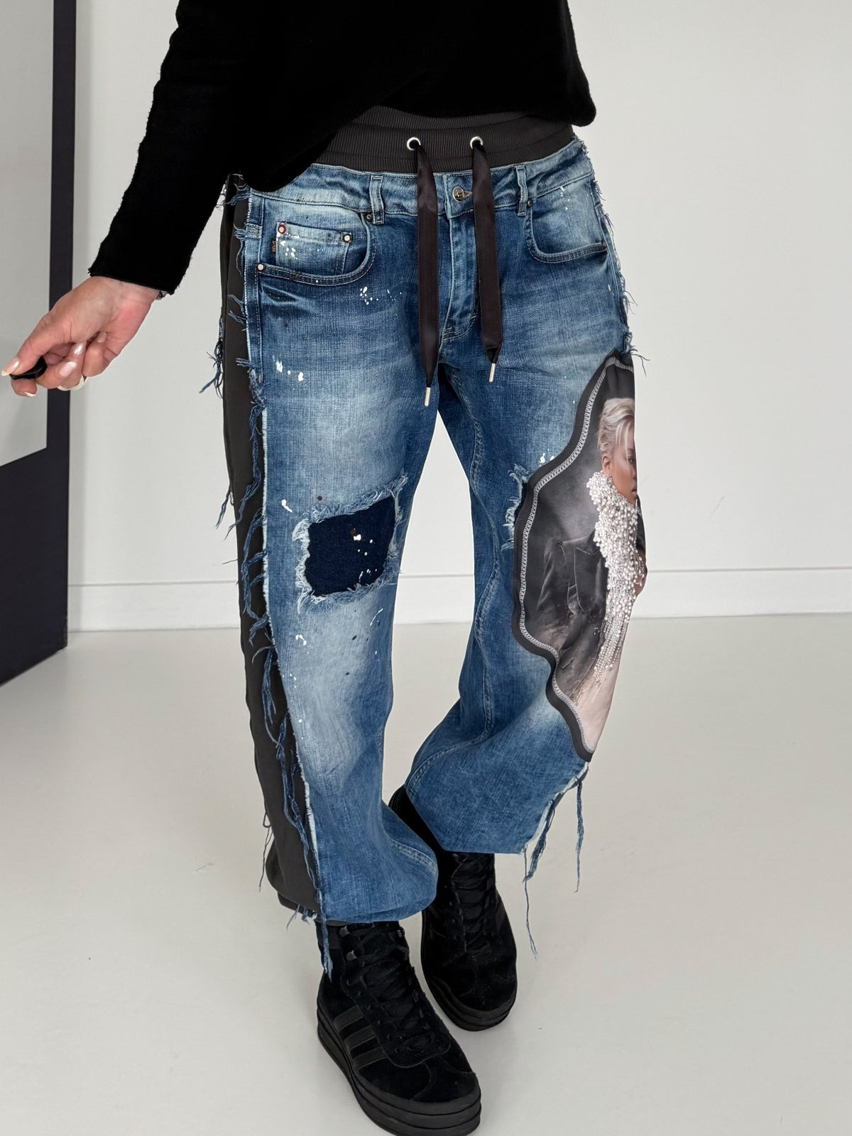 Jogg-Jeans im Used Look Woman & Pearl - denim-Schwarz