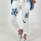 Trousers with denim and sequin details - white