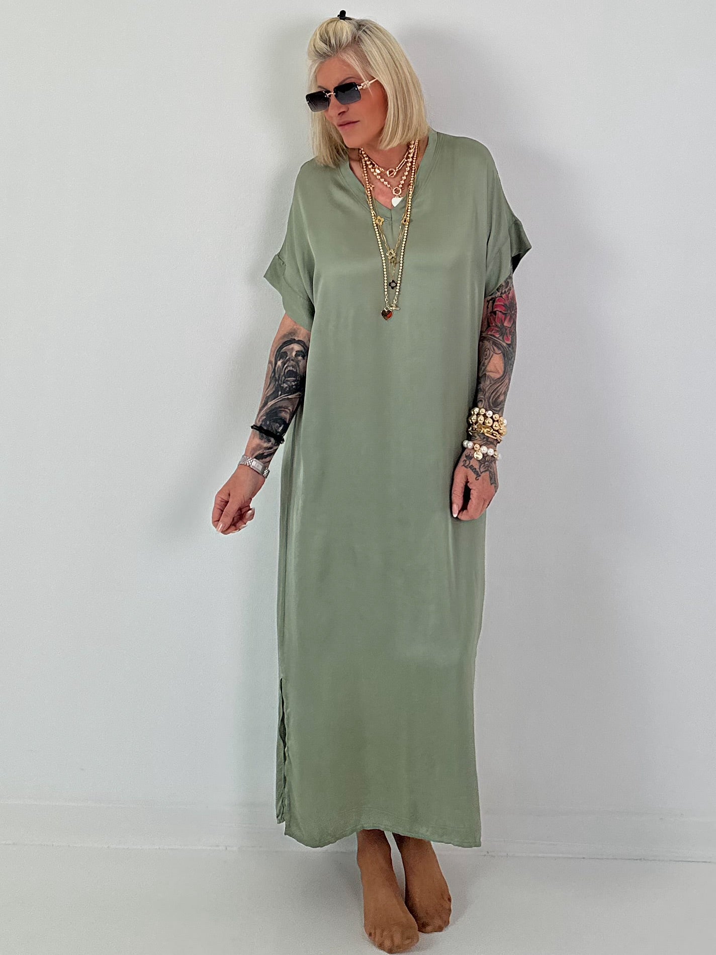 Long silk dress - khaki