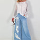 Silk tunic with crocheted neckline - white