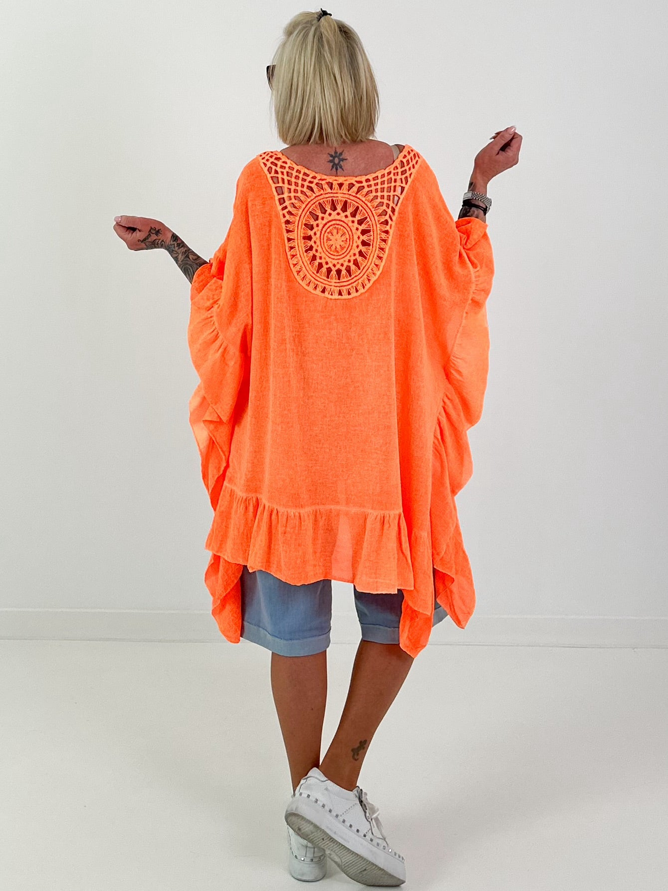 Tunic/dress with crocheted back - neon orange