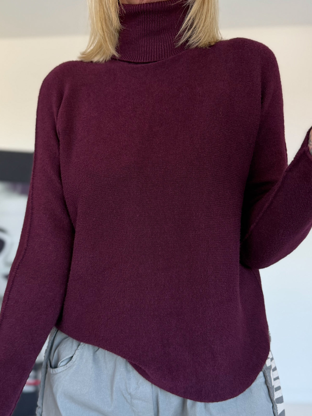 Basic Rollkragenpullover - burgundi