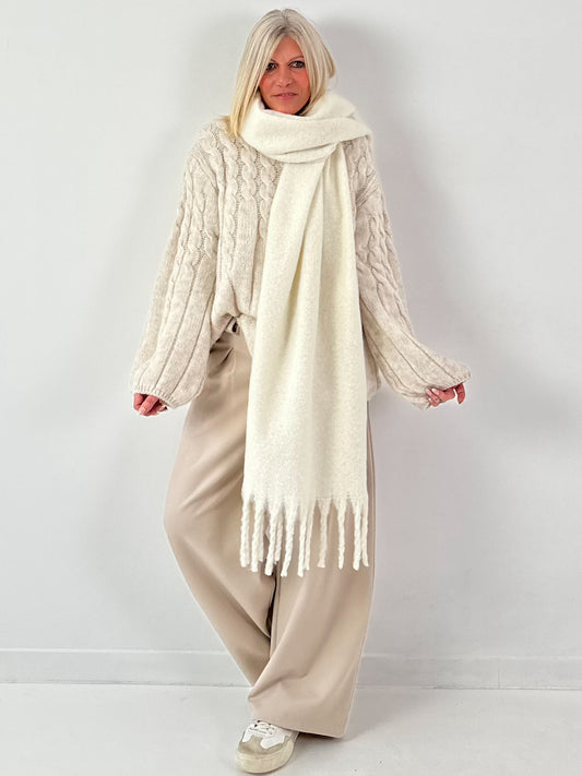 Sjaal met franjes model "Fleur de Charme" - ecru