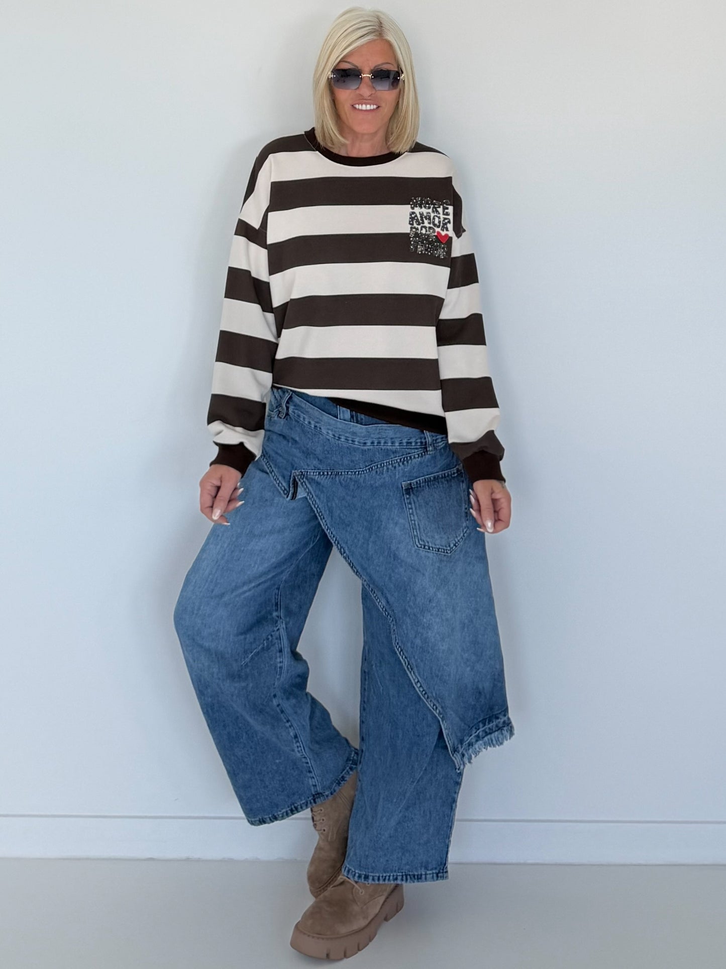 Sweater mit Blockstreifen More Amor - creme-mokka