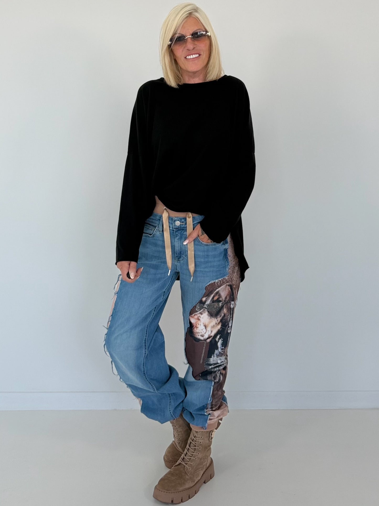 Oversized Shirt stone washed - schwarz