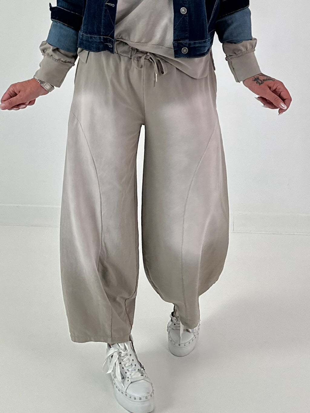 Lässige Sweat Ballonhose im Used-Look - taupe