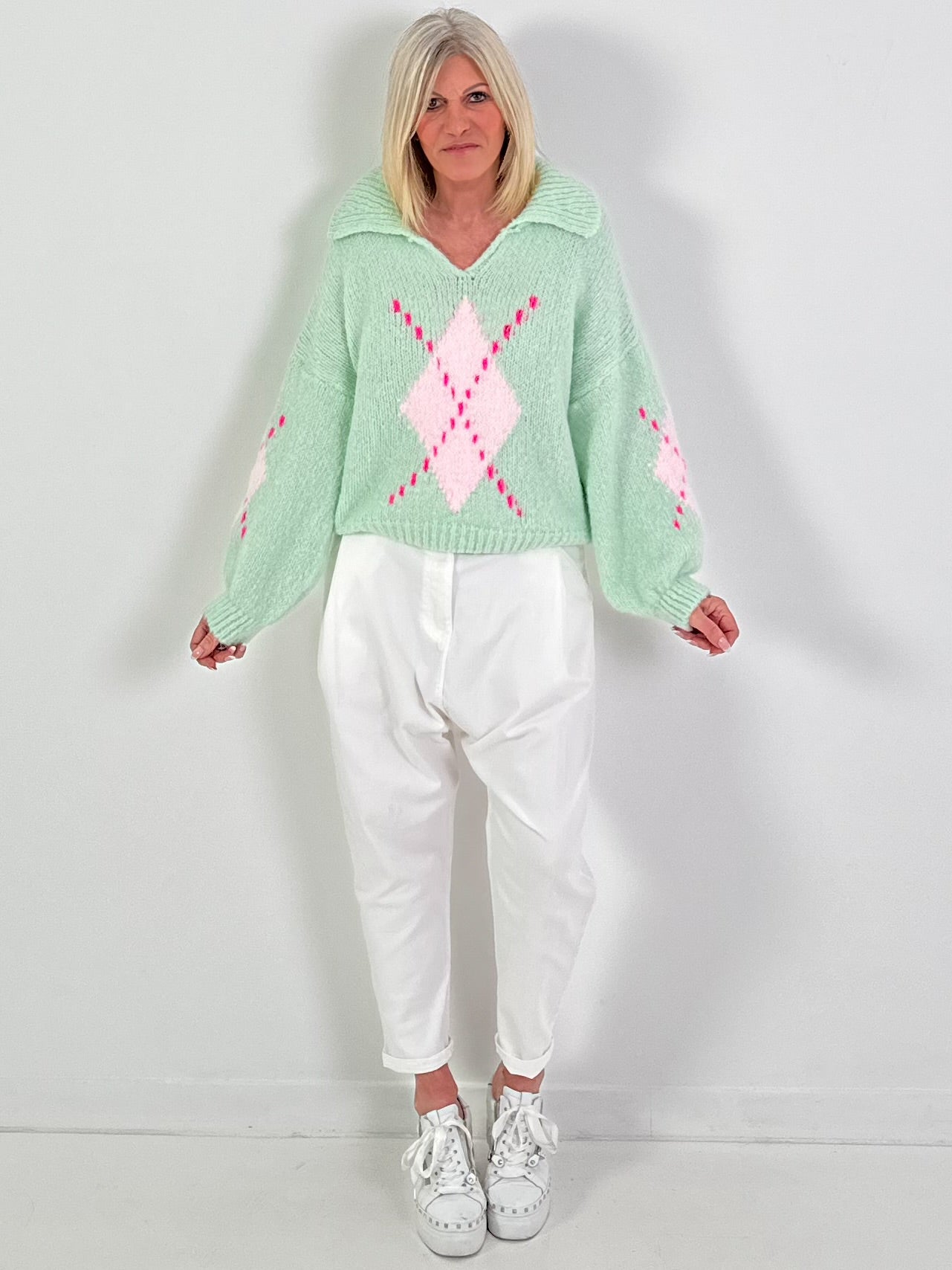 Pullover Modell "Cozy Diamond Knit" - mint