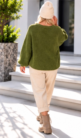 Kuschelig kastiger Pullover - moosgrün