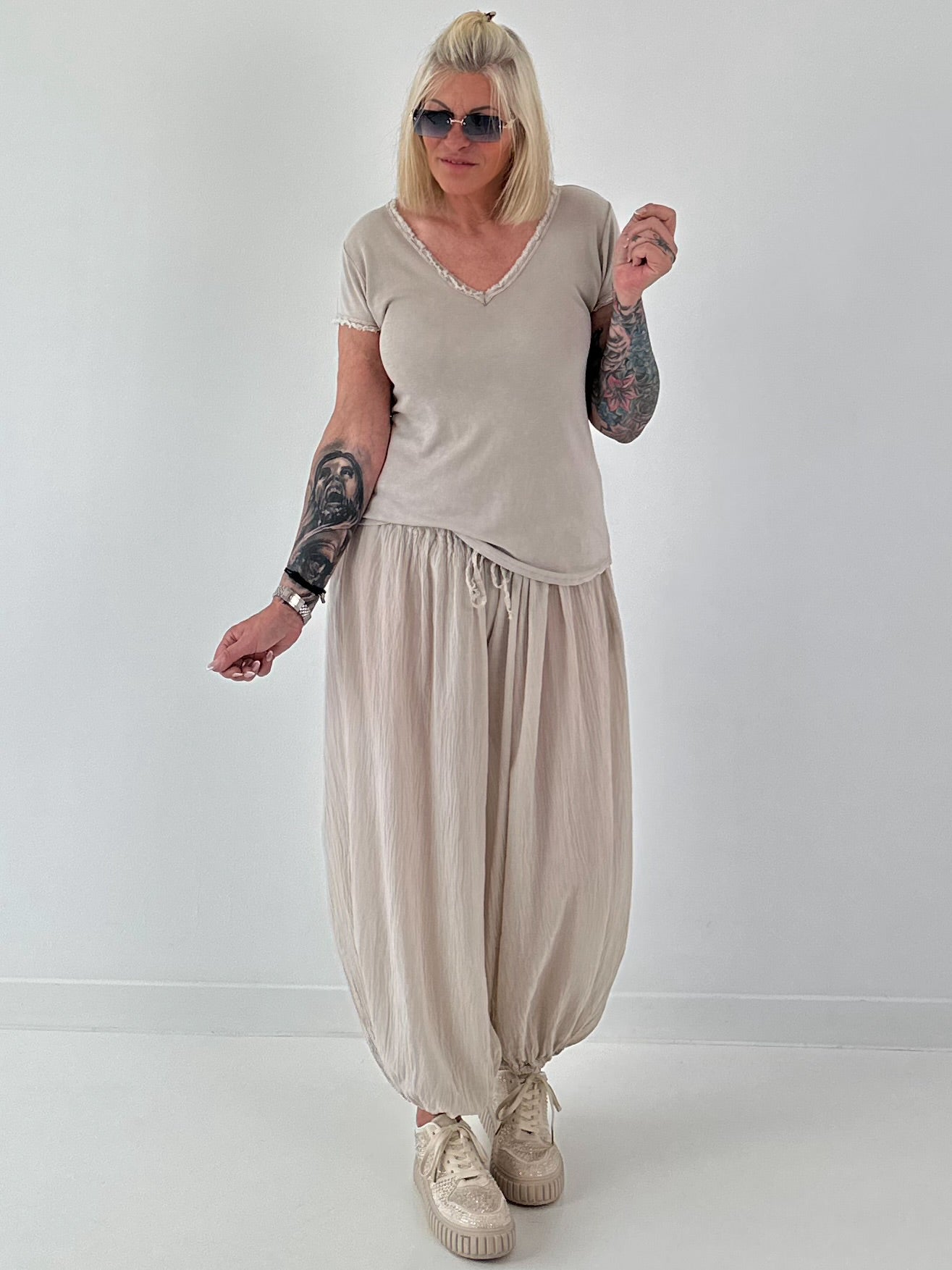 Ripp T-Shirt -  beige