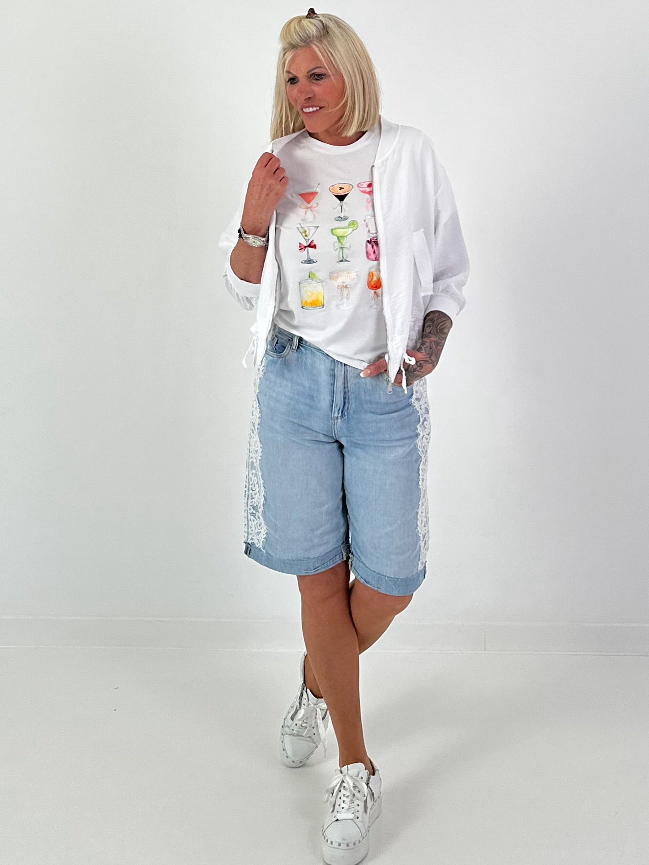 Lightweight blouson with tie detail - white
