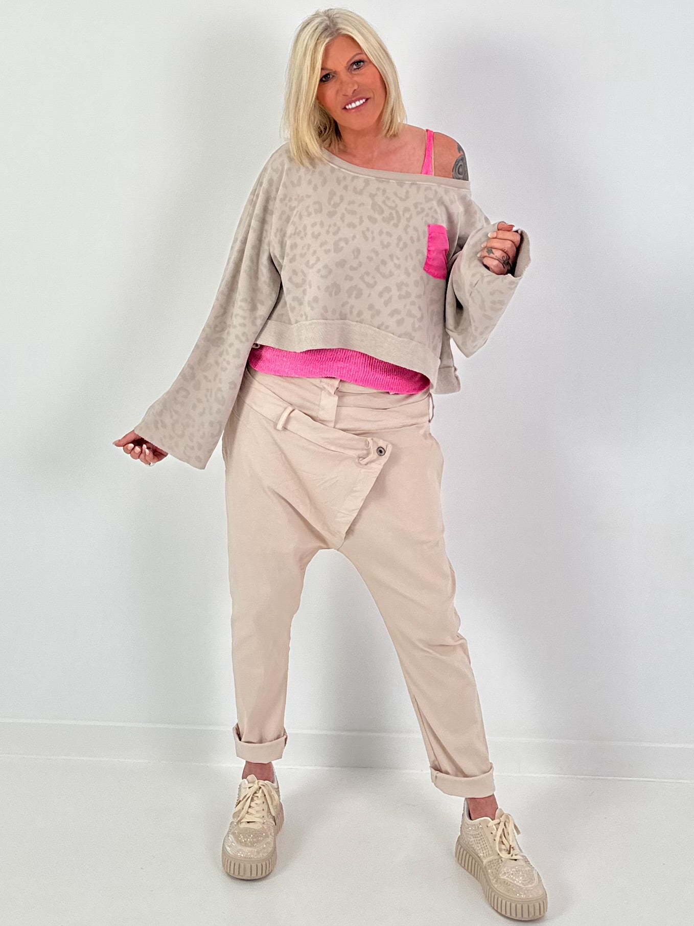 Cropped Sweater Leo - beige