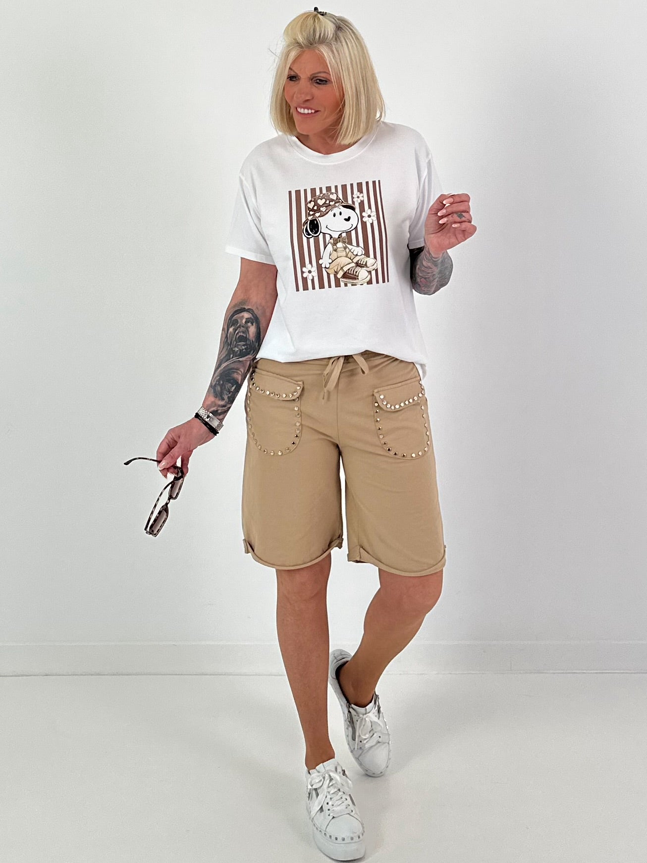 T-Shirt mit Front Comic-Print - weiss-braun